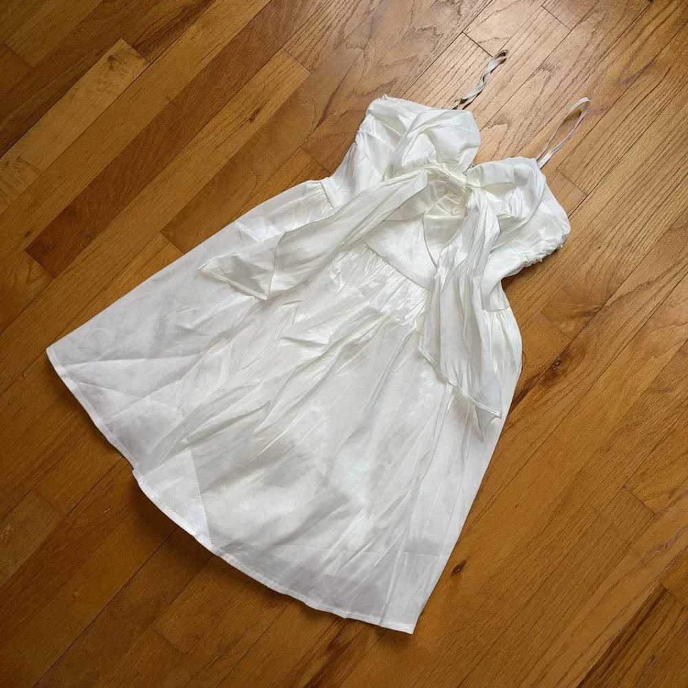 NEW Lulus Dress M White Satin Bow Front Fit & Flare Mini Bridal‎ Party Dress